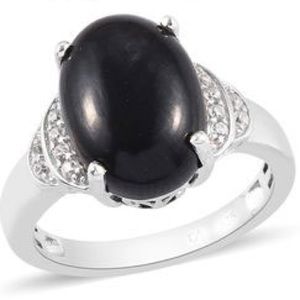 California Black Jade and Zircon Ring